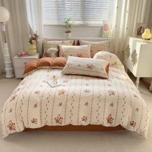 Washed Cotton Quilt Cover Elegant Flower Duvet Cover Single/Queen/King/Super King Quilt Cover with Zip Breathable Cartoon Comforter Cover Bed Case