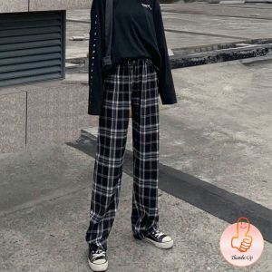 THUMBS UP กางเกงขายาวผู้หญิง ลายสก๊อต กางเกงลำลอง ความนิยม คนดังทางอินเทอร์เน็ต womens pants