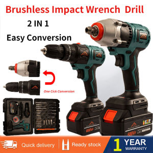 【IN STOCK】Hyreto Impact Wrenches Brushless Motor Cordless Impact Wrench Drill  2-In-1 Free Change Head Set
