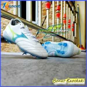 Sepatu Bola Mizuno Morelia Neo 3 FG White Green Blue Free Kaoskaki