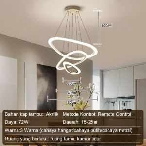 Lampu Gantung LED Kontrol Remote Aesthetic Multi-Warna dengan 5 Ring - 300W untuk Ruang Tamu/Kamar Tidur