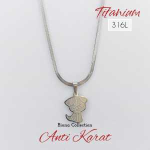 Kalung tianium anak perempuan 35 cm 5-10 th model gepeng Silve plus liontin funy dogy tahan karat dan tidak luntur model terbaru dan kekinian