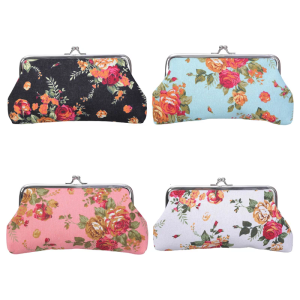 Vintage Floral Kiss Lock Change Wallet Purses Buckles Purses Trendy Wallets with Kiss Clasps Gifts for Womens