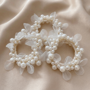 SWEET ELVES Hand-Woven Faux Pearl Hair Ties Beaded Sweet Hair Accessories Wearable Elegant Elastic Hair Rope Daily