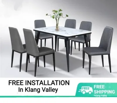 Q 10 1+6 Marble Top Dining Set / 6 Seater Marble Dining Table Set / 1+4 Marble Top Dining Set / 4 Seater Marble Dining Table Set / Marble Top Dining Table With 6 Chairs / Marble Dining Set / Marble Dining Set with Metal Legs (TWL DS)