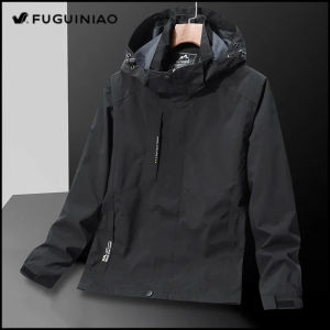 FUGUINIAO Mens Lightweight Windbreaker Jacket Spring and Autumn Waterproof Work Hooded Casual Raincoat Winter Camping Travel Coat