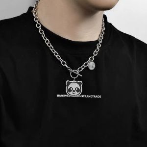 สร้อยคอโซ่หมีแพนด้าน่ารักสไตล์ฮิปฮอปเท่เก๋สไตล์เกาหลีงานสแตนเลสไม่ลอก ไม่ดำ