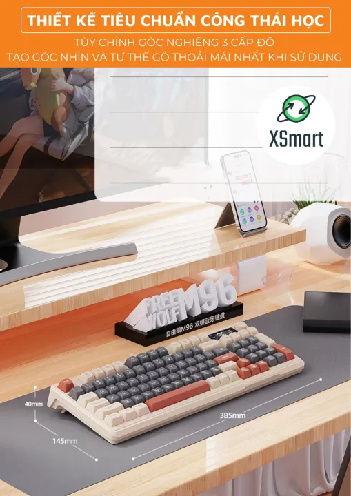 Bộ Bàn Phím Không Dây Bluetooth M96 LED 7 Màu Có Màn Hình, 2 Mode, Phím PBT Cao Cấp, Gõ Êm Chống Ồn Cho Win/ Mac OS | BigBuy360 - bigbuy360.vn