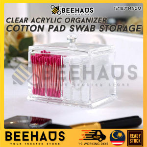 BEEHAUS Acrylic Cotton Swab Makeup Box | Portable Storage Box Cotton Pad Holder Lipstick Cosmetics Organizer | Kotak Simpanan Alat Solek Kapas