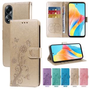 Ốp lật bảo vệ từ tính cho OPPO A18 A38 A17 A17K A3x A16 A54 A55 A57 A57S A58 A74 A77 A77S A78 A79 A94 A95 A96 A98 vỏ điện thoại Hoa may mắn từ Ví da khe cắm thẻ bảo vệ