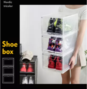 U-King Merchandise 6PCS Shoe Box XXL Size PP Plastic and Acrylic Cover With Magnet Lock Shoe Rack Basketball AJ Storage Boxes Organizer