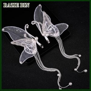 RAZIE BIN 2pcs Handmade Đính cườm bướm tua tóc Clip cô dâu đám cưới ăn mặc tiệc trang điểm Headband tóc phụ kiện hairband trang trí