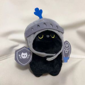 FONESH Shield Knight Cat Plush Doll Cartoon Silly Cat Plush Toy Accompanying Doll Cute Black Cat Stuffed Toy Christmas Gift