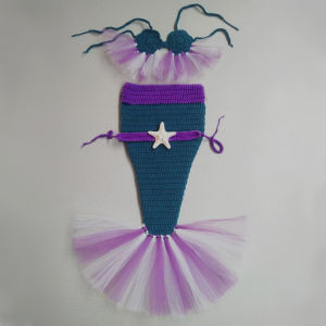 Purple Mermaid Baby Crochet Photography Costume 0-6 Months