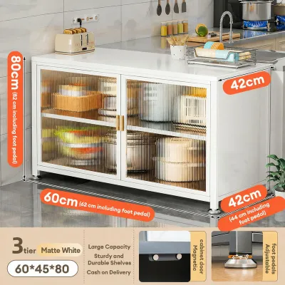 COHF Marble Effect Wood Top Sideboard Cabinet | Multi-functional Countertop Organizer | Kitchen Cabinet with Drawer | Space Saver Home Prep Table