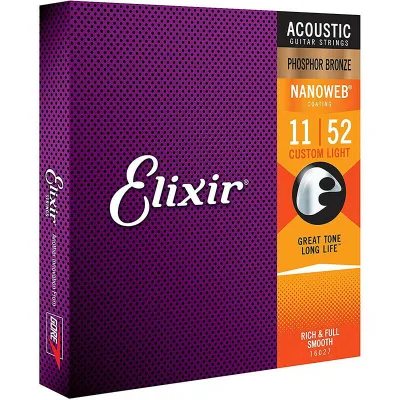 For Elixir Acoustic Guitar 6 Strings Nanoweb Phosphor 16002 16027 16052 Replacement-7V7