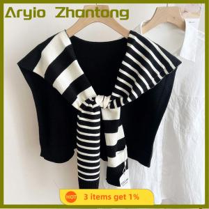 Aryio New Match Black And White Knitted Striped All-Matching Fashion Decoration Website Red Plus-Sized Neck Protection Shoulder Shawl