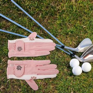 1Pair Women Golf Gloves Breathable Mesh Anti-Slip Palm Fingertips Non-Slip Grip Rain Golfing Gloves Comfortable Stylish Sports