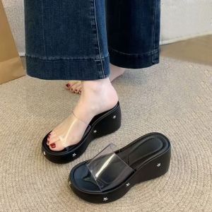 [Free Shipping] WomenS Transparent Wedge Sandals 2026 Summer Collection Height-Increasing For Petite Women Thick-Soled Half-Slipper Style High-Heeled Sandals