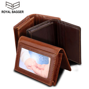 Royal Bagger Genuine Cow Leather Wallet Mens Wallets Card Holders RFID Blocking Anti-theft Fashion Money Clip Bag