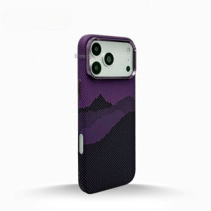 For Magsafe Mangetic Mountain Phone Case For iPhone 17 18 Pro Max Purple Print Carbon Fiber Camera Armor Metal Protection Cover
