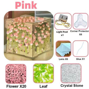 3D Tulip Mirror Cube Night Light Bedroom 3d Flower Sea Light Table Lamp Handmade Desktop Ornaments GiftsSet