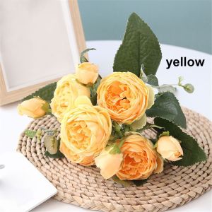 HORIZONSTORE63RE8 30cm 9 head Festival Supplies Wedding Home Ornament Party Decoration Artificial Flowers Silk Peony Rose bouquet