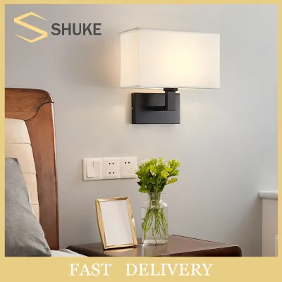 Hotel bedside wall lamp cross-border modern minimalist bedroom wall lamp fabric shade reading lamp American creative indoor wall lamp