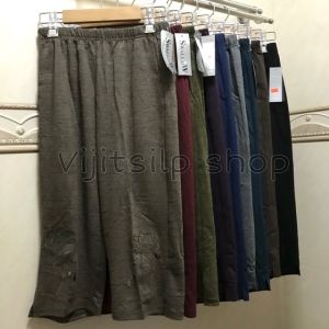 SALE กางเกงคนแก่ ผ้าคอตตอน 4ส่วน ปักลายดอกปลายขา 401 405