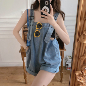 Womens Denim Overalls Shorts - High Waist Wide Leg Jumpsuit Designer Loose Fit for Spring & Summer