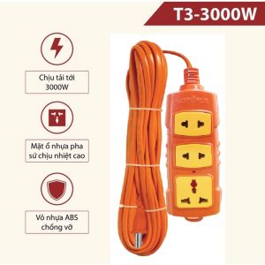 Ổ Cắm Điện SOPOKA T3-3000W T5-3000W T10-3000W Lõi Sứ Chống Cháy 3 5 10 Mét - 3 Lỗ Cắm