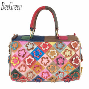 BeeGreen Women Real Leather Handbag Colorful Flower Patchwork Shoulder Fashion Boston Bag Large Capacity Crossbody Bag
