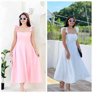 ada Classy Chic & Elegant  Premium Quality Plain  Color  Summer Maxi Dress Textured Clothes   - xs to large frames - one size only - actual photo