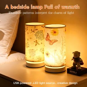 Nordic Retro-Style Table Lamp with Fabric Lampshade - USB Powered Perfect for Bedroom Study and Home Decor