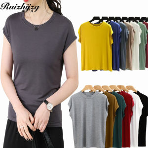 Ruizhijzg Ready Stock Plus Size Modal Cotton T-shirt For Women Summer New Sleeveless Round Neck Loose Womens  Korean Bottoming Bamboo Fiber Shirt Top