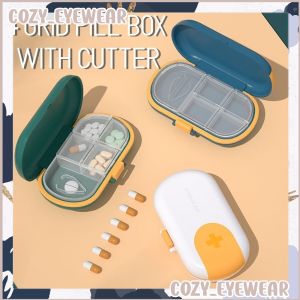 (4 grid)Portable Pill Cutter Blade Box Pill Slitter Medicine Storage Tablet Dispenser Travel Organizer Compartment Case