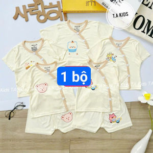 Đồ bộ thun lạnh ngắn tay cho bé sơ sinh đến 9 tháng in ngực (1 bộ)