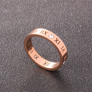 BESFOME Fashion Simple Ring Female Rose Gold Roman Numerals Zircon Stainless Steel Couple Ring Washable and Fadeless Ring