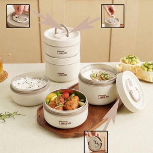 Kotak bekal portable anti bocor 304 Kotak makan siang berbahan stainless steel bulat Jepang