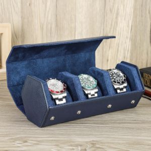 CONTACTS FAMILY Genuine Leather Watch Case For Men Women 3 Slots Luxury Watch Storage Box Organizer Watch Display Holder