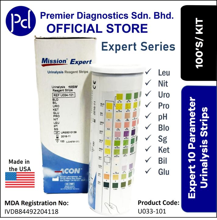 Mission Expert Urine Test Strips 10 Parameter Urinalysis - Pack of