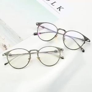 New retro eyeglass frames trendy Korean version round face decoration myopia eyeglass frame metal flat glasses 8087