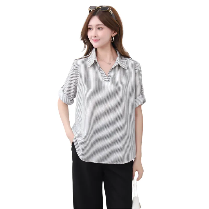 shop%20HAUL%20%20Formal%20Blouse%20L-XL%20V-Neck%20Long%20Sided%20Stripe%20Casual%20&%20Fashion%20Wear%20Women%20%203020%20-%20Image%205