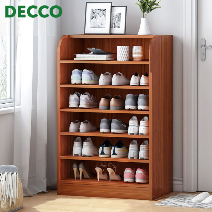 Decco Space Saving Multi Layer Simple Wooden Shoe Rack Doorway