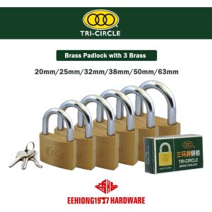 EEHIONG1977 Tri-Circle 261(20mm) 262(25mm) 263(32mm) 264(38mm) 265(50mm) 266(63mm) Brass Padlock with 3 Brass Cylinder Iron Keys