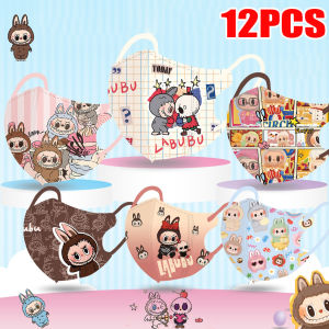 12PCS Cute Labubu Printed Mask Three Layers Meltblown Non Woven Breathable Masks Children Kids Dustproof Anti Pollen Windproof Face Mask