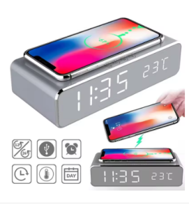 Wireless Charger Time Alarm Clock LED Digital Thermometer Earphone Phone Chargers Fast Charging Dock Station for iPhone Samsung