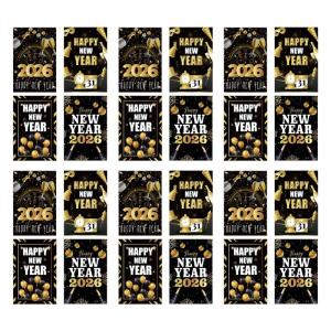 24Pcs 2026 Happy New Year Bottle Sticker Waterproof Wine Bottle Wrapping Labels For Champagne Wine Festival Celebration