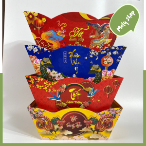 Set 4 Khay Giỏ Quà  Giỏ Thuyền  Đế Thuyền Đựng Quà Tết 2024_( Có Đế Bồi)