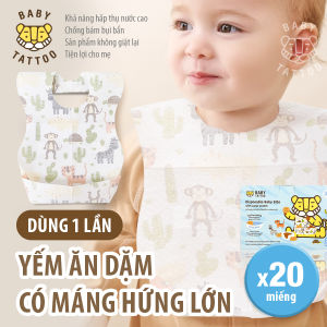 Yếm Ăn Dặm Cho Bé Có Máng Hứng BABY TATTOO Yếm Vải Sử Dụng 1 Lần Tiện Lợi Hộp 20 Cái